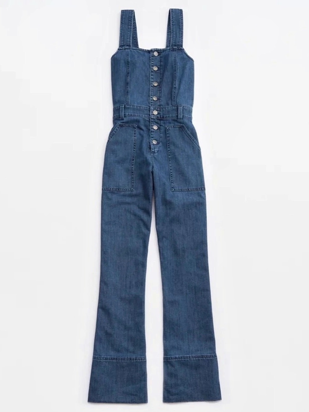 Aerie Denim Kick Flare Wide-Leg Overalls, Size Large